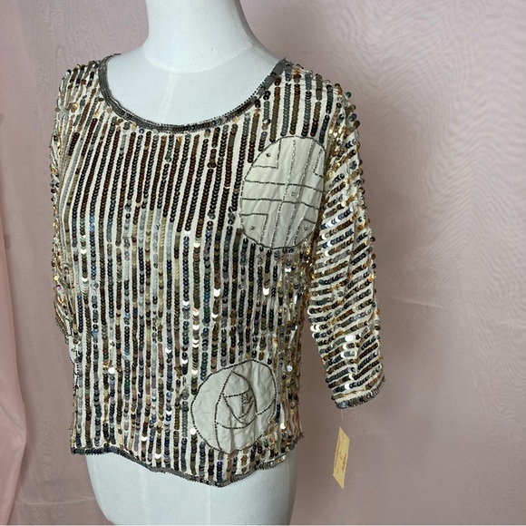 Nwt Vintage Argenti silk beaded and sequin blouse - Picture 4 of 13